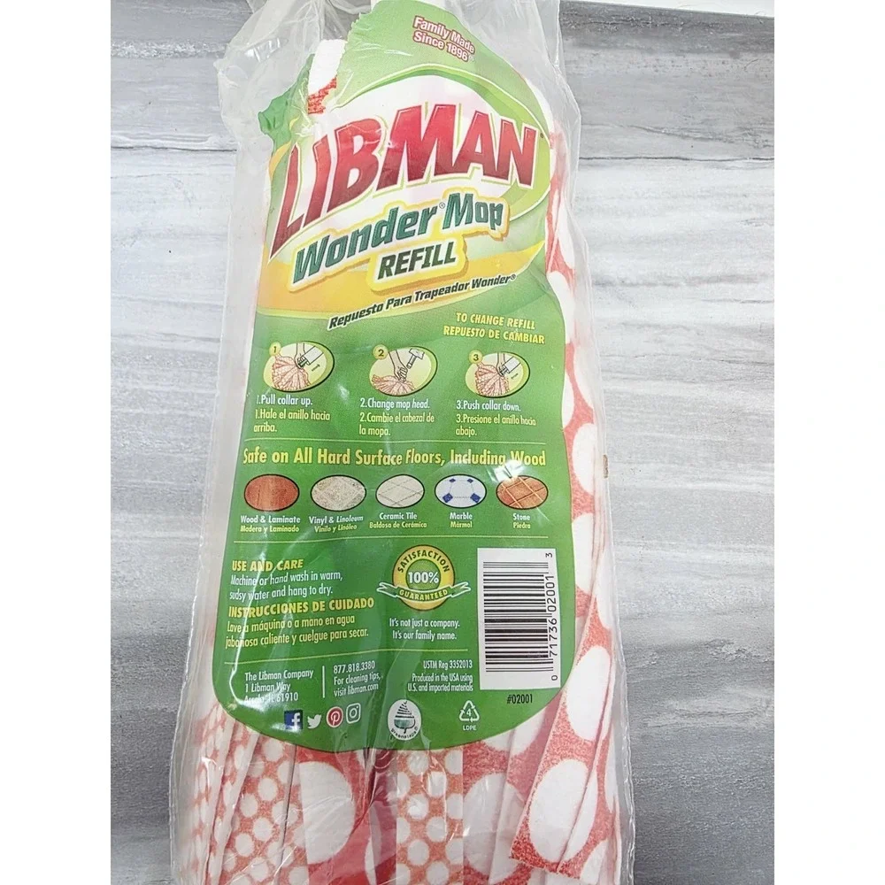 Libman Wonder Mop Head Refill Lot of 2 Replacement Mop Heads Orange White